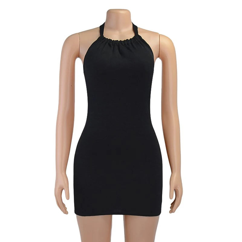 Vestido ajustado negro para mujer, minivestido Sexy ajustado con cuello Halter y espalda descubierta, vestido recortado sin mangas para fiesta en la playa de verano