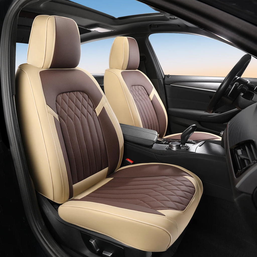 Xiangta Full Set 3D Car Seat Covers Universal Fit for Most Cars Breathable Nappa Leather Car Seat Cushion with Storage Bags