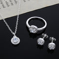 Plata de Ley 925, bonito regalo de Navidad sólido, moda noble, elegante, mujer, cristal brillante CZ, collar, pendiente, anillo, conjunto de joyería