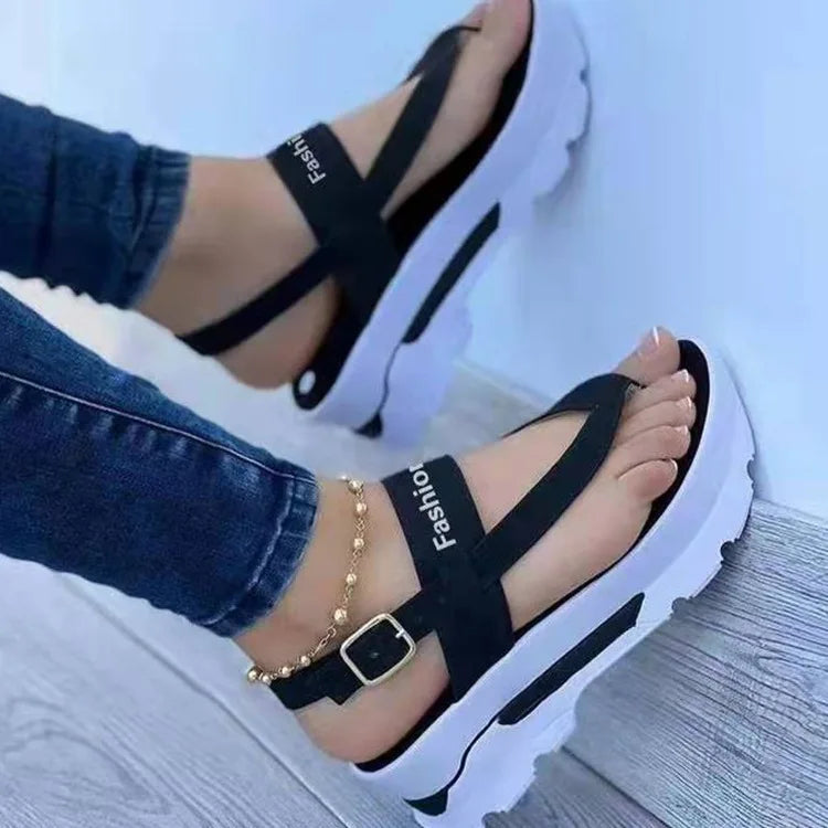 Summer Cross Border 2025 Foreign Trade Large Wedge Heel Clip Toe Buckle Sandals for Women in Southeast Asia New Outwear Roman