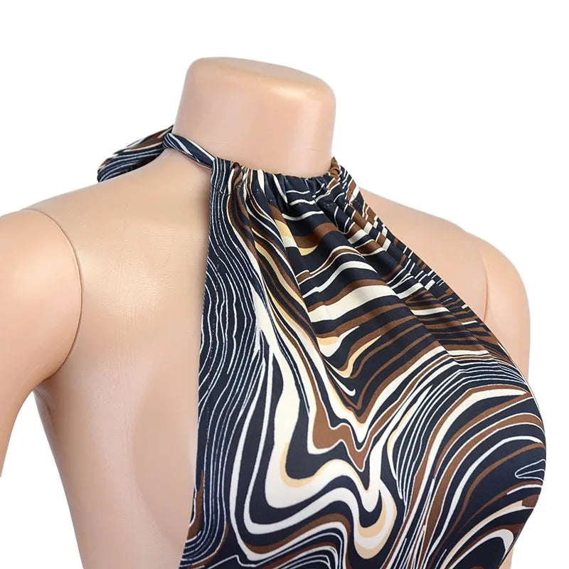 Vestido ajustado negro para mujer, minivestido Sexy ajustado con cuello Halter y espalda descubierta, vestido recortado sin mangas para fiesta en la playa de verano