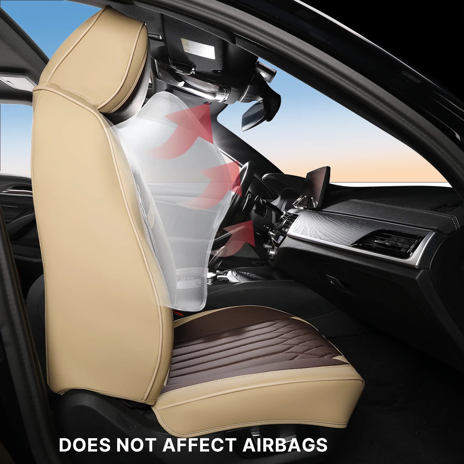 Xiangta Full Set 3D Car Seat Covers Universal Fit for Most Cars Breathable Nappa Leather Car Seat Cushion with Storage Bags