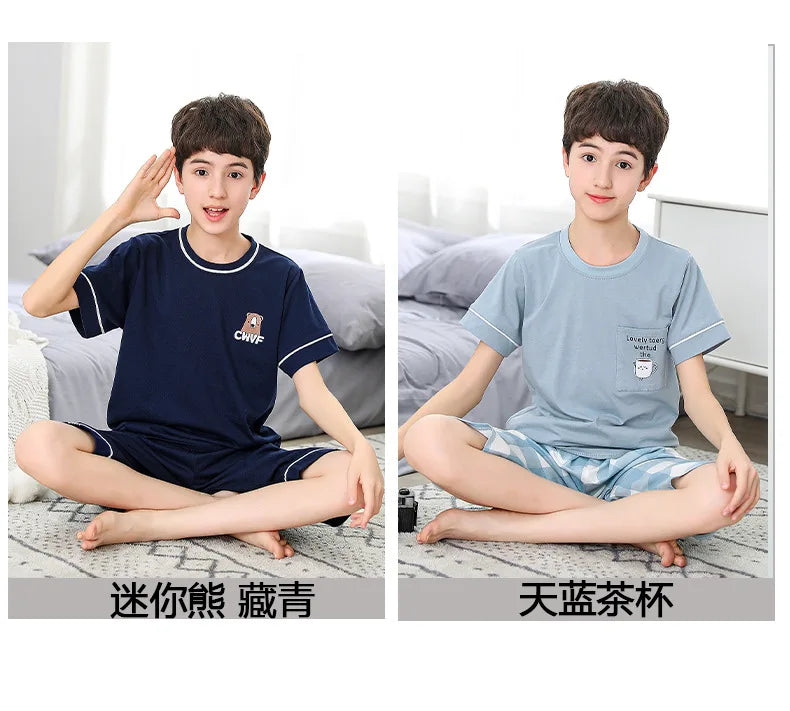 Pijamas de manga corta para adolescentes, 100% algodón, para niños grandes conjuntos de ropa, pijamas para niños, pijamas para niñas de 10, 12, 14 y 16 años