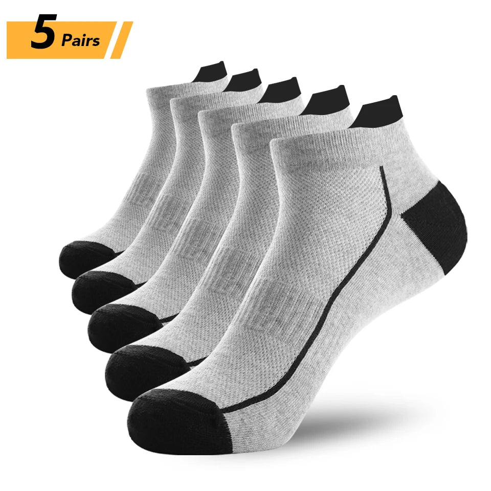 5 pares de calcetines de algodón orgánico para hombre, calcetines tobilleros de malla fina de punto, calcetines cortos transpirables de secado rápido para fitness de verano para ciclismo de talla grande