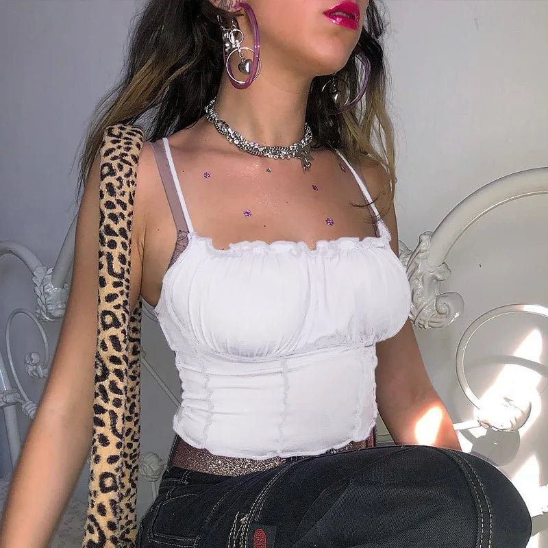 Camiseta sin mangas con volantes para mujer, Top Sexy a la moda para mujer, Top corto ajustado fruncido sin tirantes, camisola, ropa femenina 2022