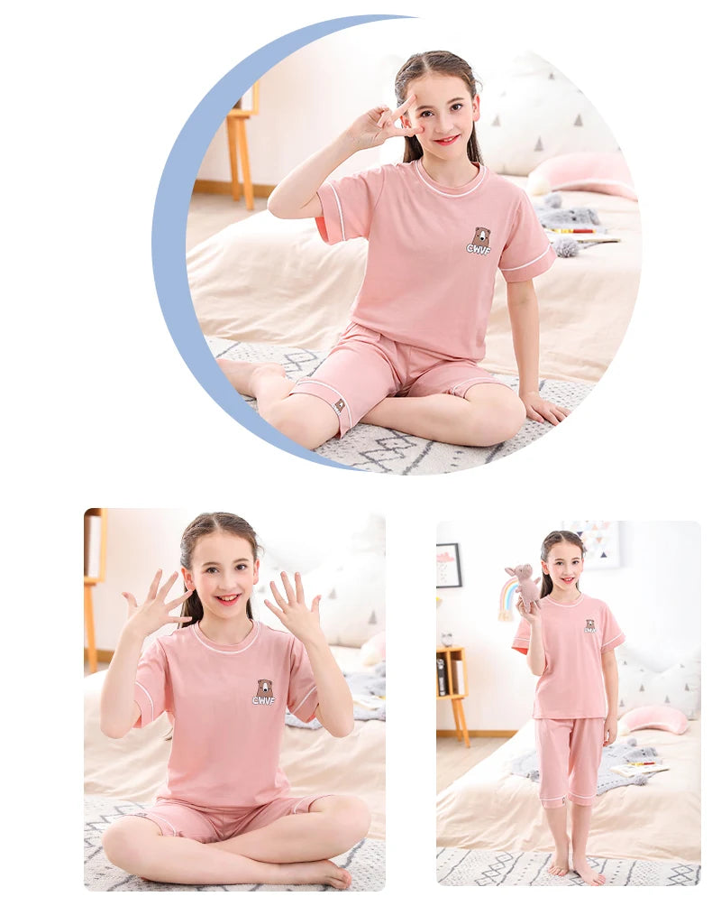 Pijamas de manga corta para adolescentes, 100% algodón, para niños grandes conjuntos de ropa, pijamas para niños, pijamas para niñas de 10, 12, 14 y 16 años