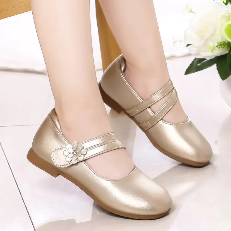 Zapatos de princesa para niñas, zapatos de cuero para niñas medianas y grandes, zapatos planos informales con flores florales para espectáculo de cumpleaños y bodas