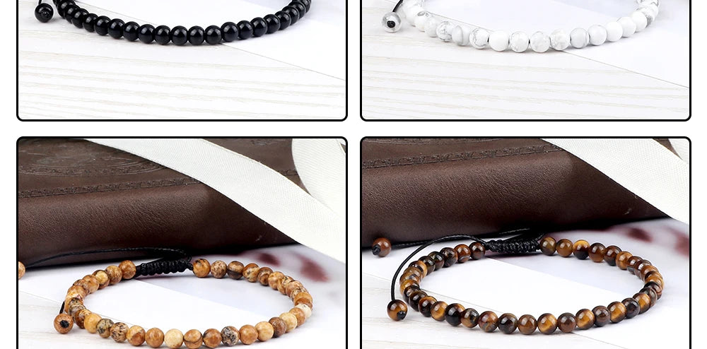 Pulsera ajustable de cuentas de Chakra de 4mm, Mini ágatas de piedra Natural, pulseras y brazaletes con cuentas de ojo de tigre de Lava, joyería de regalo para hombres y mujeres