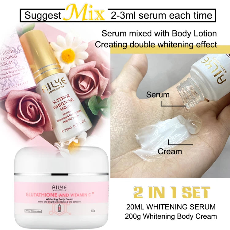 AILKE blanqueamiento eliminar manchas negras loción para el cuidado de la piel Facial crema hidratante glutatión corporal vitamina C piel negra cara nuevo conjunto