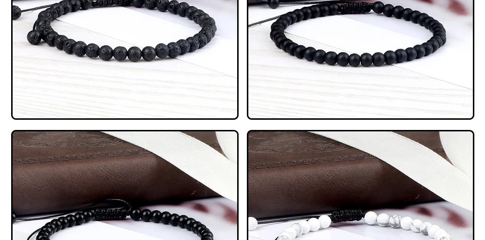 Pulsera ajustable de cuentas de Chakra de 4mm, Mini ágatas de piedra Natural, pulseras y brazaletes con cuentas de ojo de tigre de Lava, joyería de regalo para hombres y mujeres