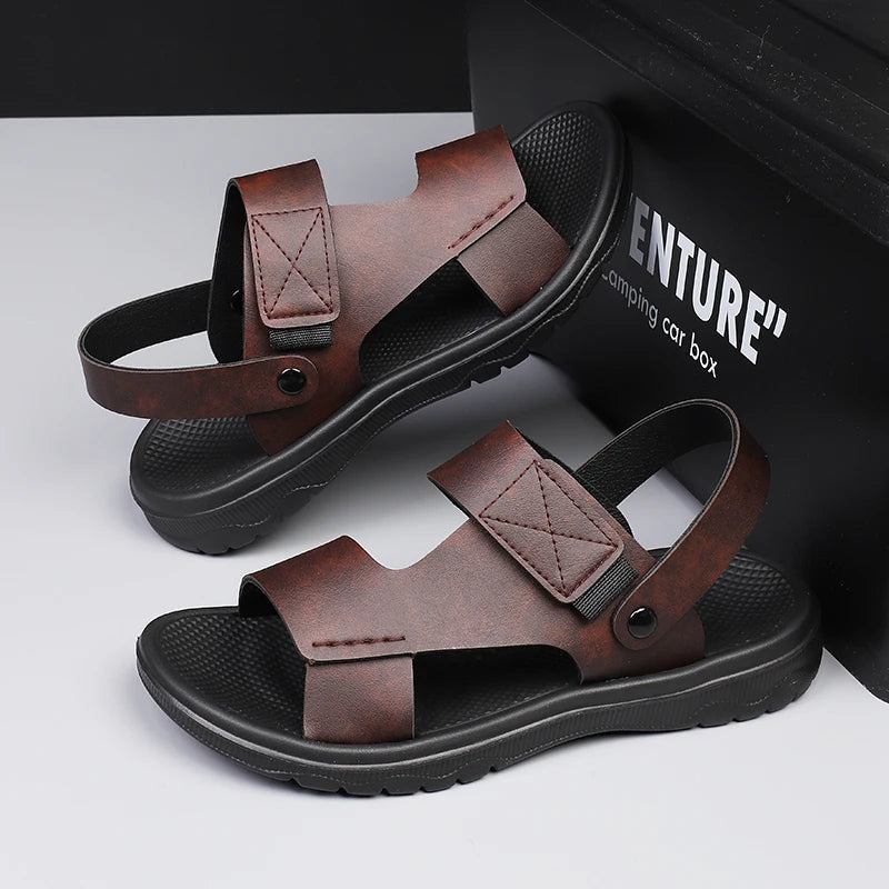 New High Quality Leather Open Elegant Men's Sandals Big Size 47 Classic Leather Shoes Summer Flat Hot Sale Business Dubai Market