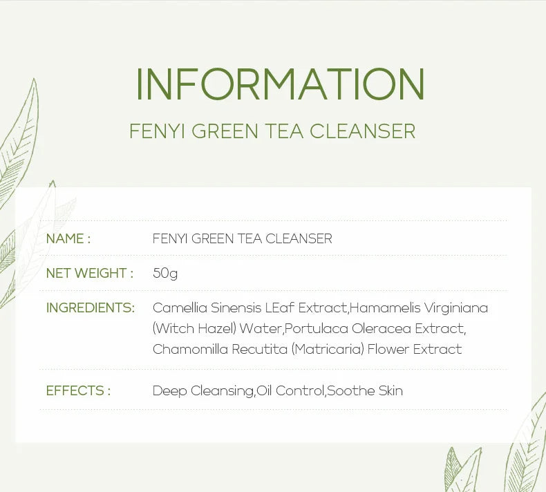 Limpiador Facial de té verde, 50g, plantas naturales, limpieza profunda, Control de aceite, hidratante, ilumina, suaviza la piel, espuma densa, cuidado de la piel