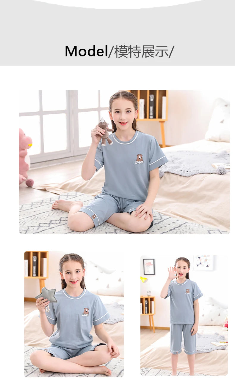 Pijamas de manga corta para adolescentes, 100% algodón, para niños grandes conjuntos de ropa, pijamas para niños, pijamas para niñas de 10, 12, 14 y 16 años