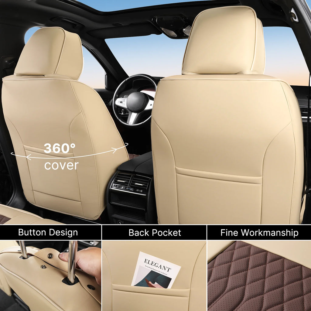 Xiangta Full Set 3D Car Seat Covers Universal Fit for Most Cars Breathable Nappa Leather Car Seat Cushion with Storage Bags