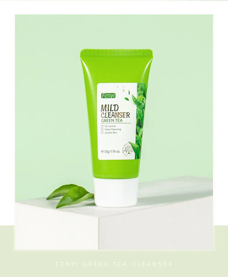Limpiador Facial de té verde, 50g, plantas naturales, limpieza profunda, Control de aceite, hidratante, ilumina, suaviza la piel, espuma densa, cuidado de la piel