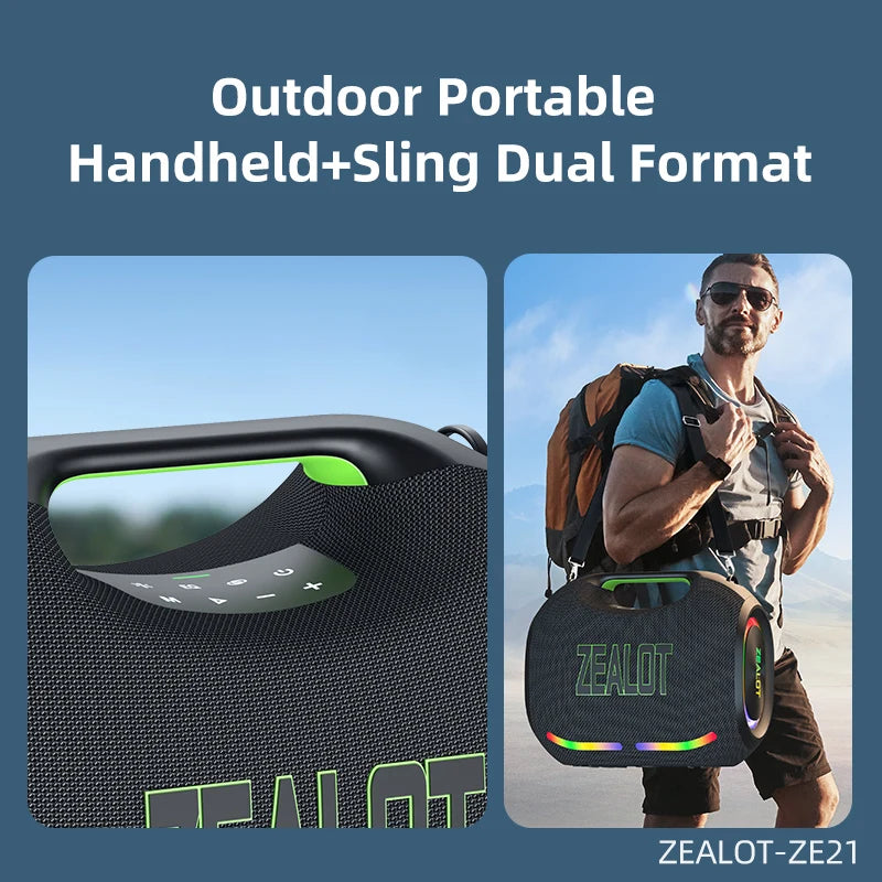 ZEALOT ZE21 250W Portable Speaker with 2 Wireless Microphones, RGB Lights & EQ, Supports TWS/TF/USB/AUX for Home Party