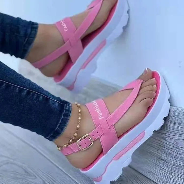Summer Cross Border 2025 Foreign Trade Large Wedge Heel Clip Toe Buckle Sandals for Women in Southeast Asia New Outwear Roman