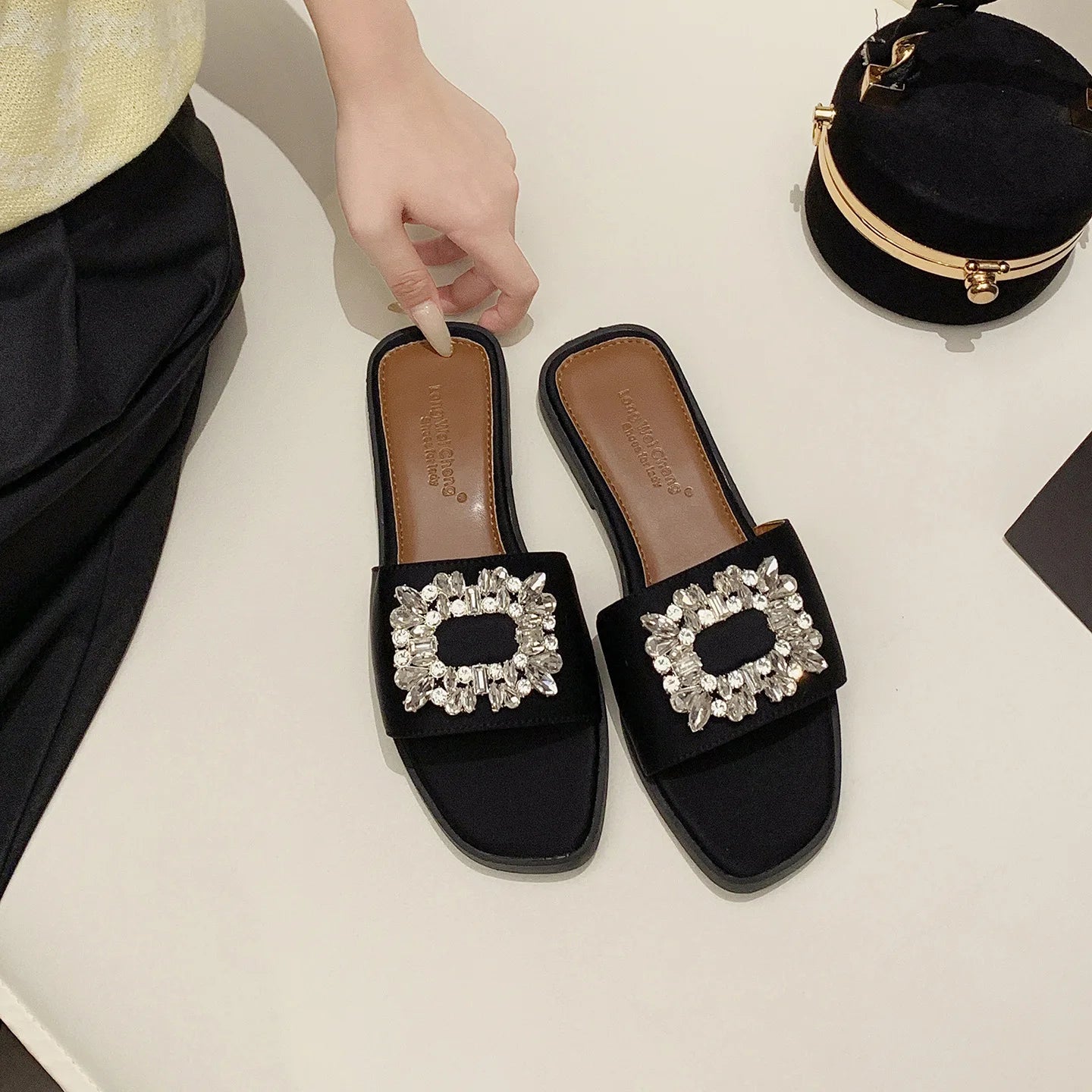 ZAZB Brand Custom Women Flat Shoes Ladies Shoes and Sandals for Mules Luxury slippers Rhinestone Sexy Chaussures Pour Femmes