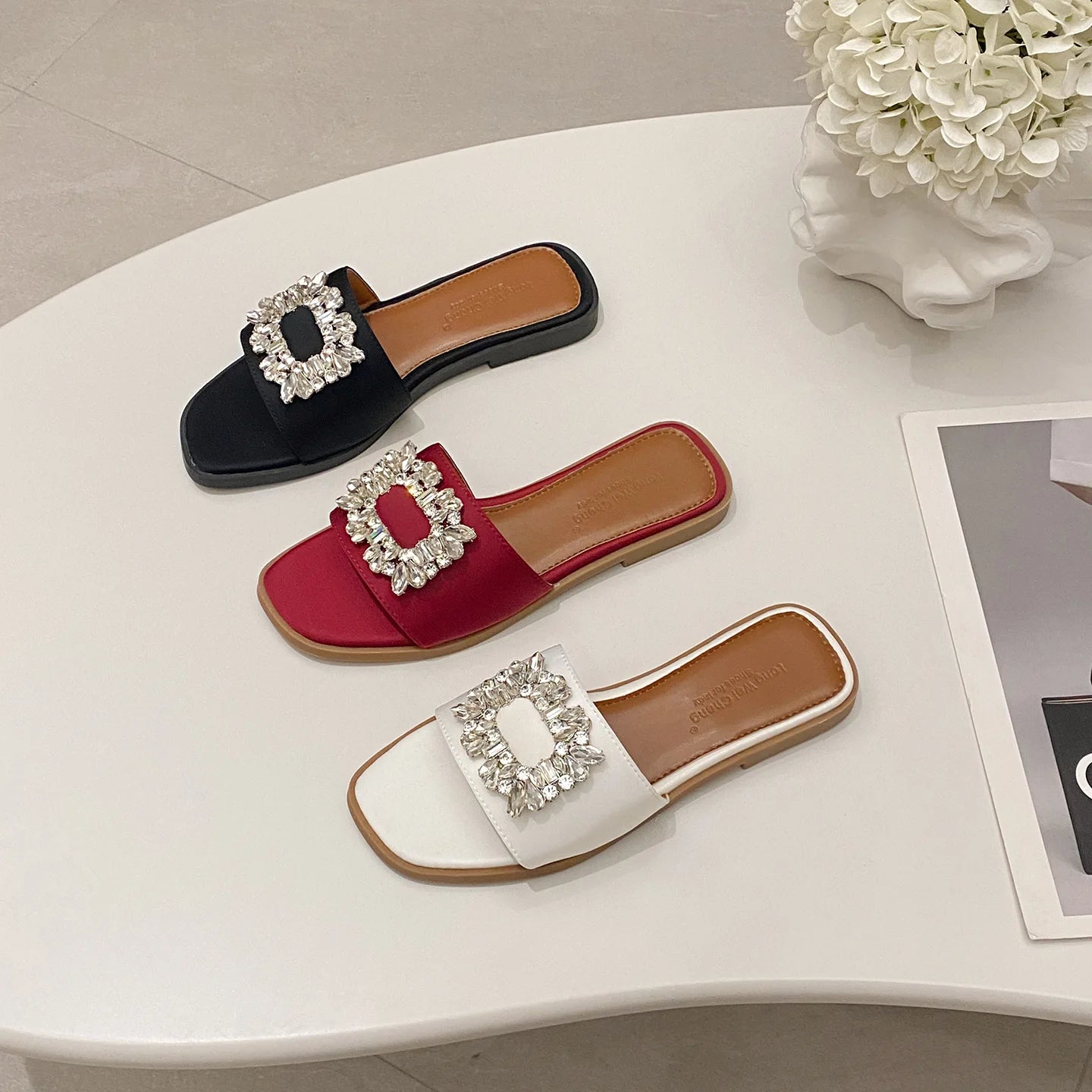 ZAZB Brand Custom Women Flat Shoes Ladies Shoes and Sandals for Mules Luxury slippers Rhinestone Sexy Chaussures Pour Femmes