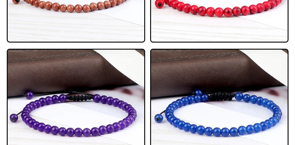 Pulsera ajustable de cuentas de Chakra de 4mm, Mini ágatas de piedra Natural, pulseras y brazaletes con cuentas de ojo de tigre de Lava, joyería de regalo para hombres y mujeres