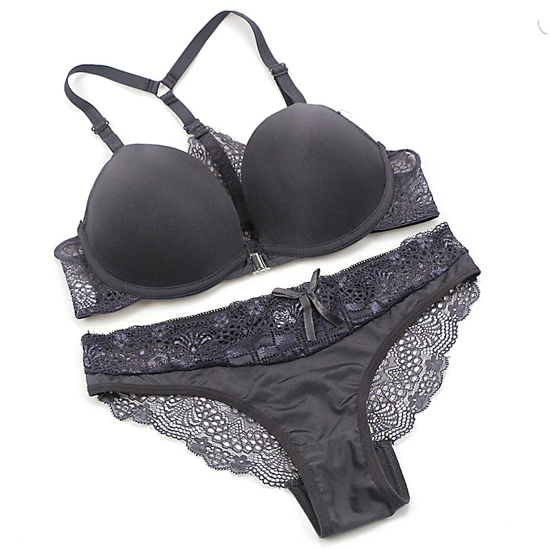 Bralette de moda para mujer, lencería Sexy, conjuntos de sujetador de realce sin costuras, cierre frontal, ropa interior de Color caramelo, sujetador de talla pequeña