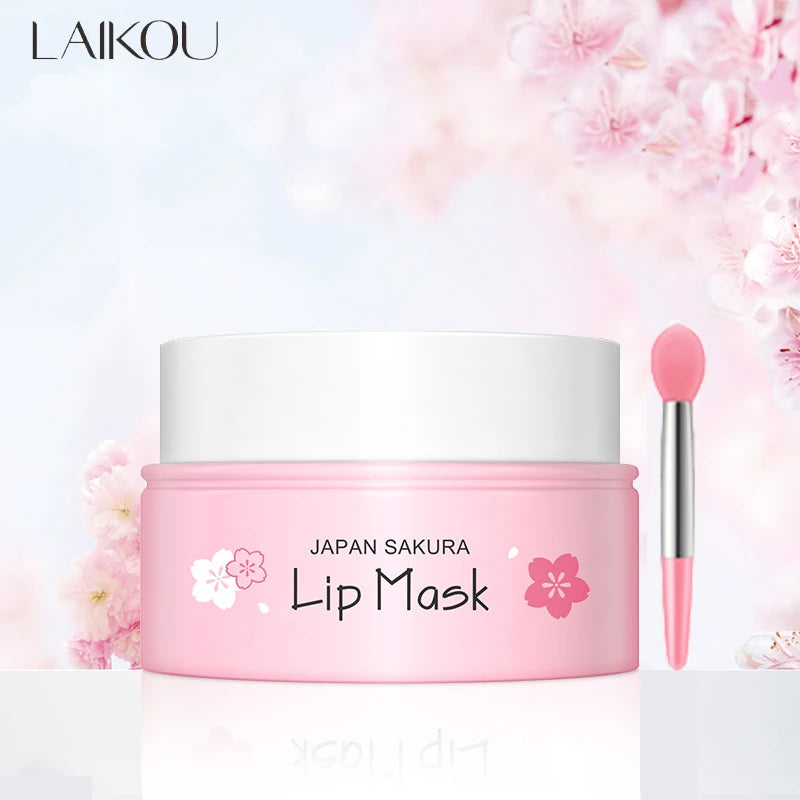 LAIKOU-mascarilla de suero labial de flor de cerezo, reparación de exfoliación de grietas secas, Reduce las líneas finas de los labios, esencia hidratante, cuidado de belleza Sakura, 8g