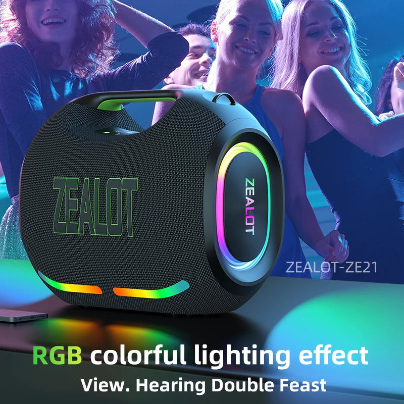 ZEALOT ZE21 250W Portable Speaker with 2 Wireless Microphones, RGB Lights & EQ, Supports TWS/TF/USB/AUX for Home Party