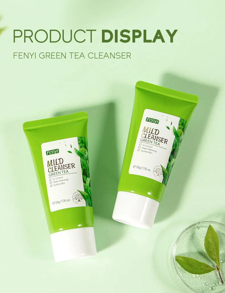 Limpiador Facial de té verde, 50g, plantas naturales, limpieza profunda, Control de aceite, hidratante, ilumina, suaviza la piel, espuma densa, cuidado de la piel