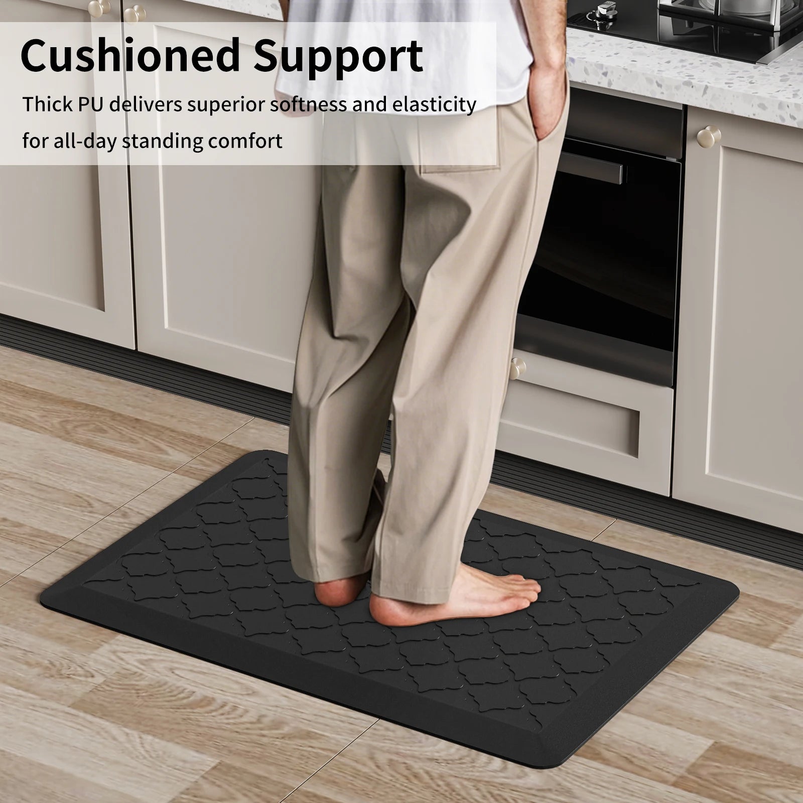 Anti-Fatigue Standing Desk Mat Pure PU Kitchen Standing Mat 0.8" Thick & Non-Slip Bottom & Waterproof for Home Office