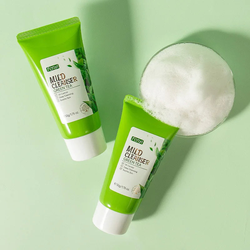 Limpiador Facial de té verde, 50g, plantas naturales, limpieza profunda, Control de aceite, hidratante, ilumina, suaviza la piel, espuma densa, cuidado de la piel