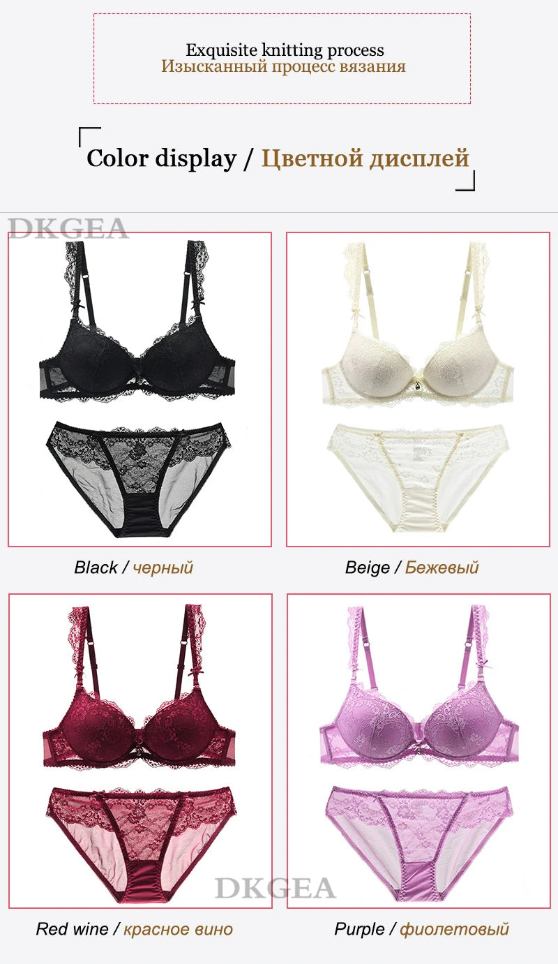 Sujetador de realce con escote en V profundo para mujer, conjunto de ropa interior Sexy, Copa gruesa de encaje, lencería cómoda de marca de alta calidad