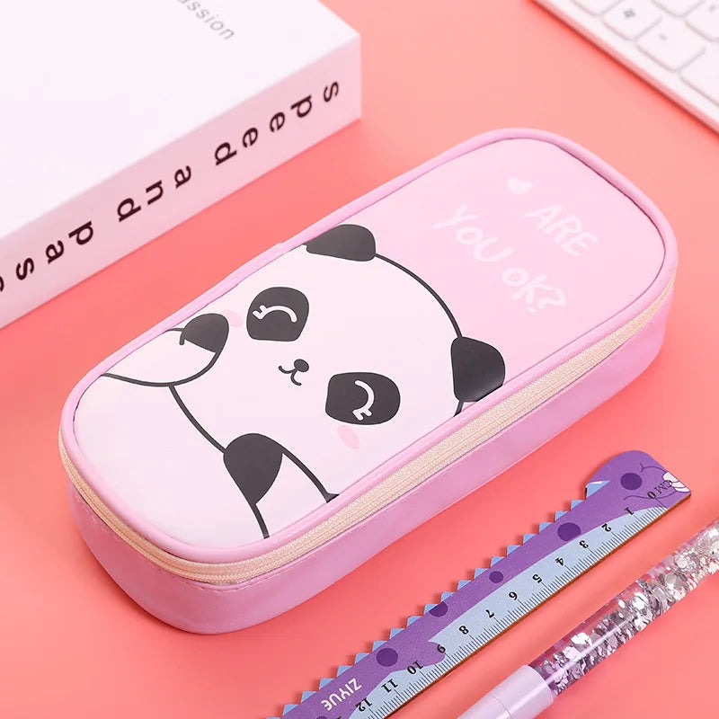Estuche de cuero PU para lápices de dibujos animados, bolsa de almacenamiento de papelería escolar, estuche bonito para estudiantes, bolsa para bolígrafos para niños, regalos y premios