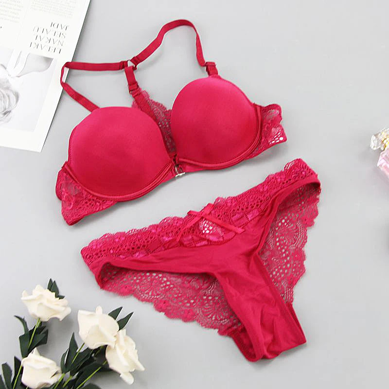 Bralette de moda para mujer, lencería Sexy, conjuntos de sujetador de realce sin costuras, cierre frontal, ropa interior de Color caramelo, sujetador de talla pequeña