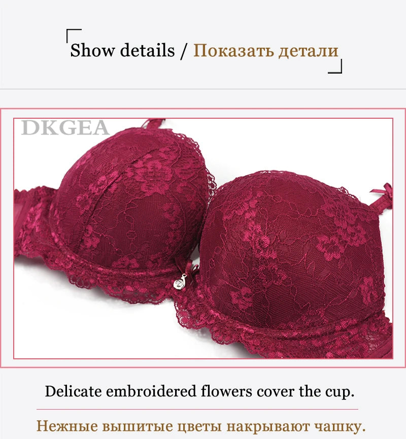 Sujetador de realce con escote en V profundo para mujer, conjunto de ropa interior Sexy, Copa gruesa de encaje, lencería cómoda de marca de alta calidad