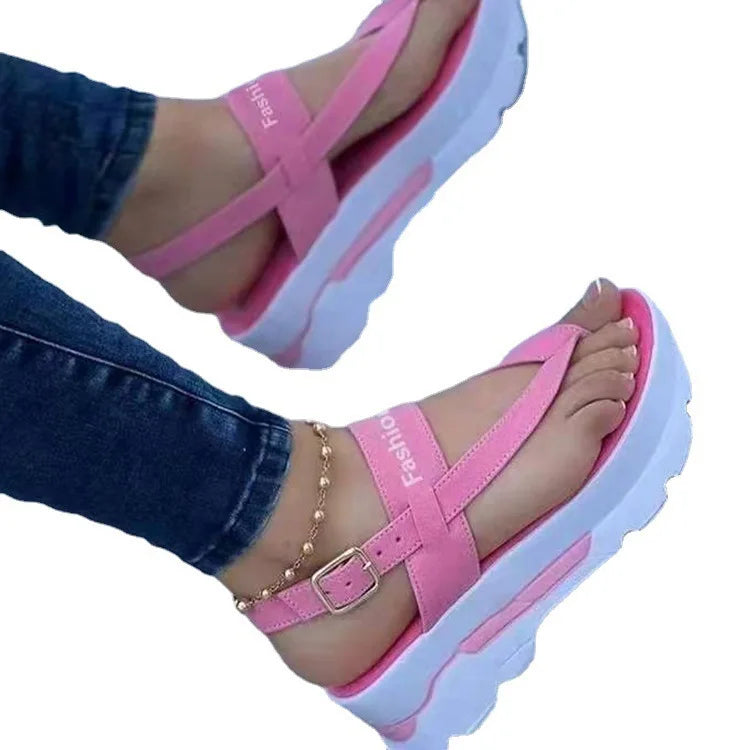 Summer Cross Border 2025 Foreign Trade Large Wedge Heel Clip Toe Buckle Sandals for Women in Southeast Asia New Outwear Roman