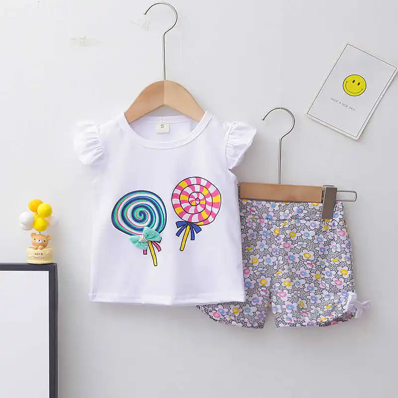 Nueva moda de verano, ropa para niñas, chaleco bonito de dibujos animados, pantalones cortos, 2 unids/set, traje deportivo para niños, trajes, chándales para niños
