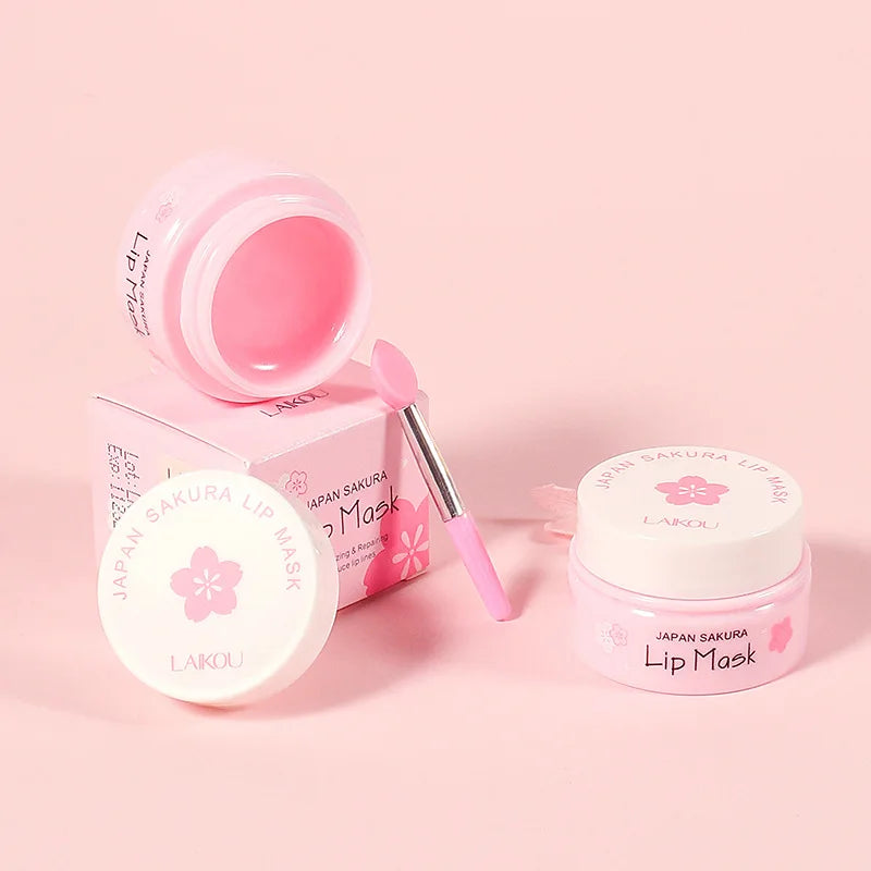 LAIKOU-mascarilla de suero labial de flor de cerezo, reparación de exfoliación de grietas secas, Reduce las líneas finas de los labios, esencia hidratante, cuidado de belleza Sakura, 8g