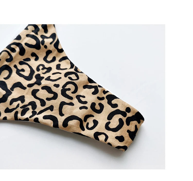 Bragas de algodón con estampado de leopardo para mujer, bragas sexis, Tanga de cintura baja, Bikini con espalda en T, ropa interior sin costuras, lencería femenina, talla S-XXL