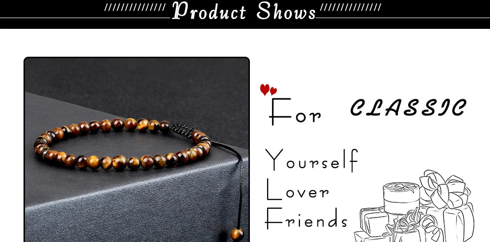 Pulsera ajustable de cuentas de Chakra de 4mm, Mini ágatas de piedra Natural, pulseras y brazaletes con cuentas de ojo de tigre de Lava, joyería de regalo para hombres y mujeres