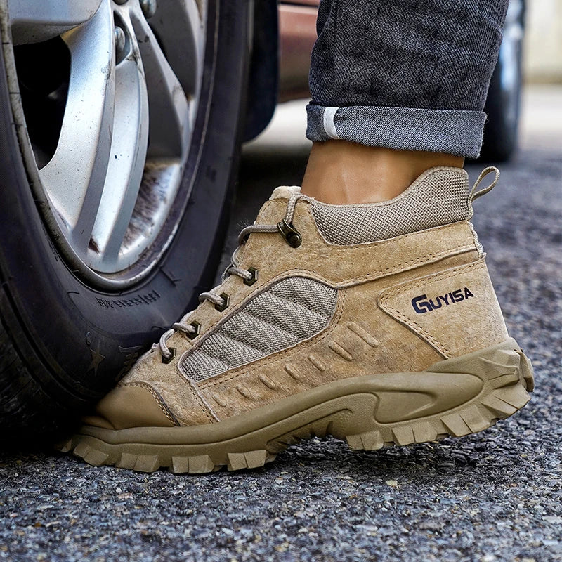 GUYISA Men Safety Shoes High Top Microfiber Rubber Anti Impact Puncture Resistant Steel Toe Practical Working Footwear