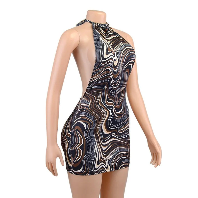 Vestido ajustado negro para mujer, minivestido Sexy ajustado con cuello Halter y espalda descubierta, vestido recortado sin mangas para fiesta en la playa de verano