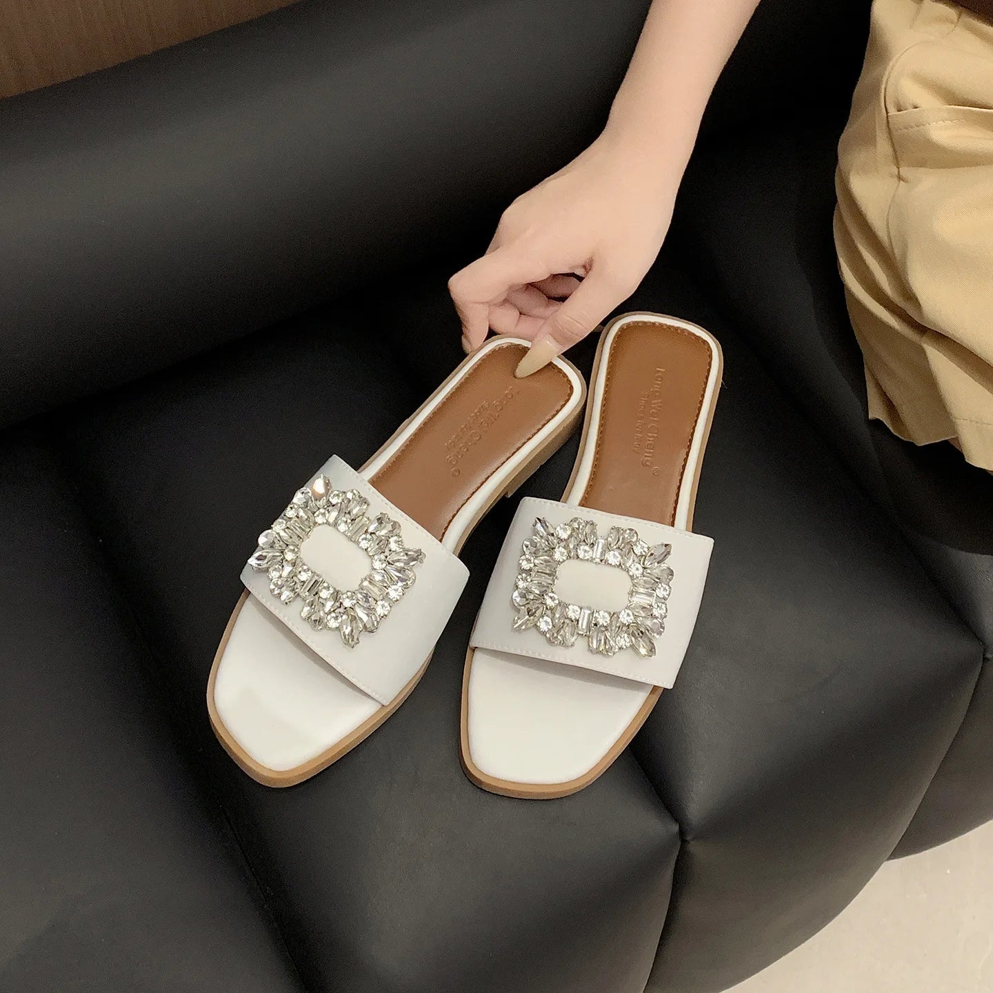 ZAZB Brand Custom Women Flat Shoes Ladies Shoes and Sandals for Mules Luxury slippers Rhinestone Sexy Chaussures Pour Femmes