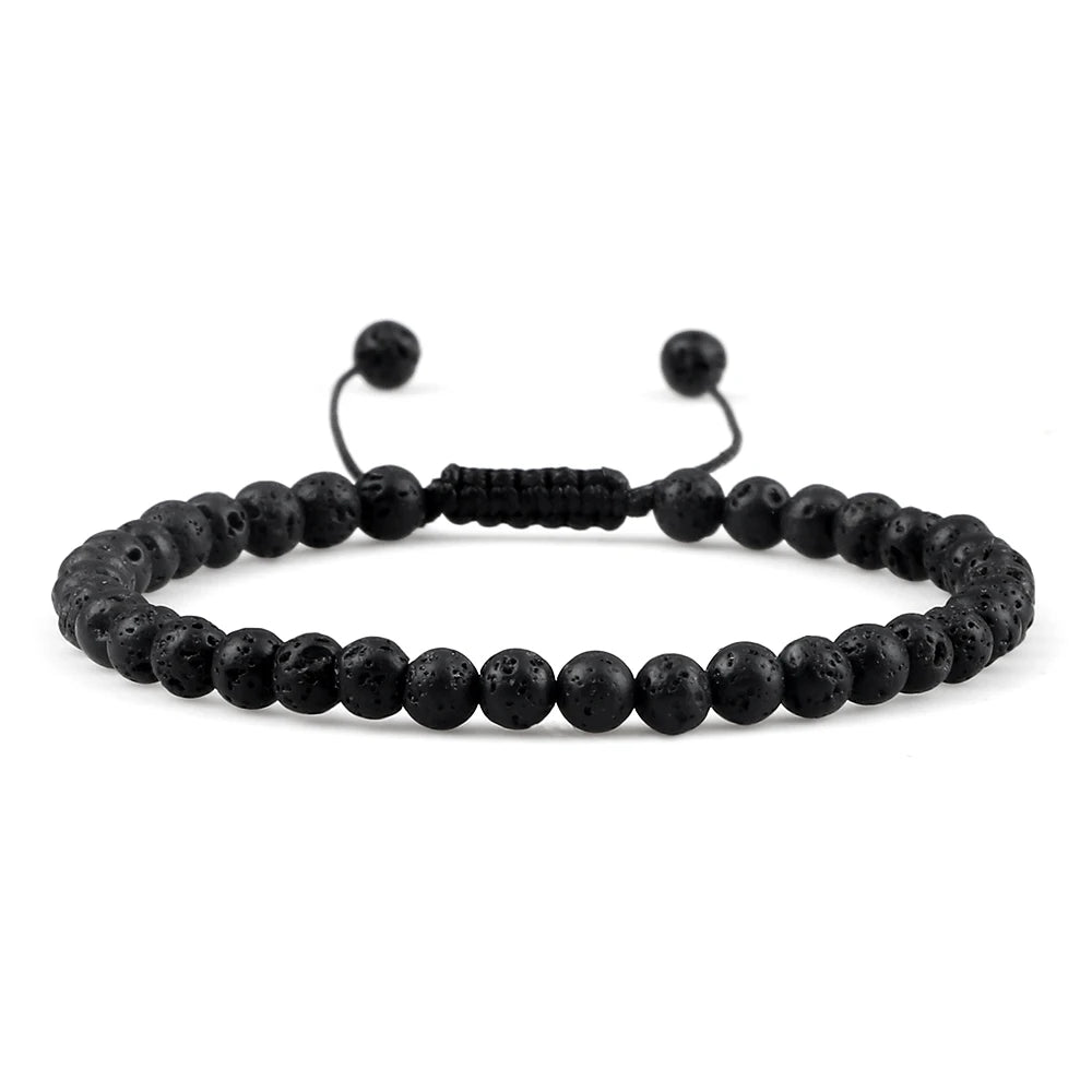 Pulsera ajustable de cuentas de Chakra de 4mm, Mini ágatas de piedra Natural, pulseras y brazaletes con cuentas de ojo de tigre de Lava, joyería de regalo para hombres y mujeres