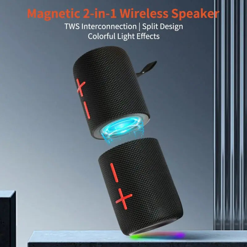 S1M1 Detachable Magnetic BT5.3 Speaker 3D Stereo Bass Portable Speaker IPX6 Waterproof TWS Boombox Colorful Lights Dual Speaker