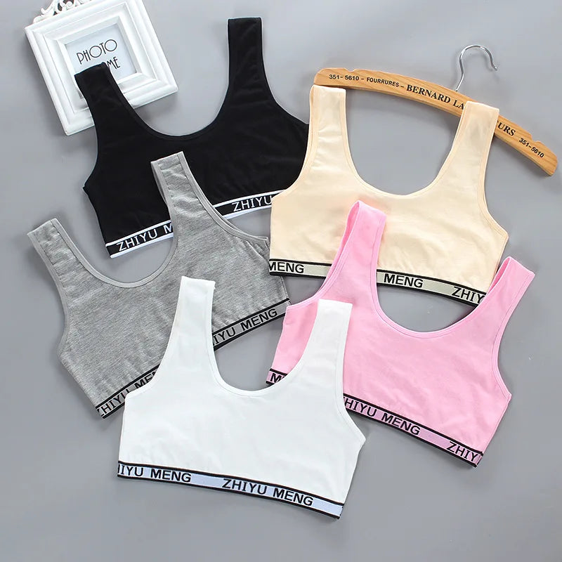 Sujetador de entrenamiento de algodón para chica adolescente de 8 a 18 años, chaleco para adolescentes, camisetas sin mangas inalámbricas para niños, KF020
