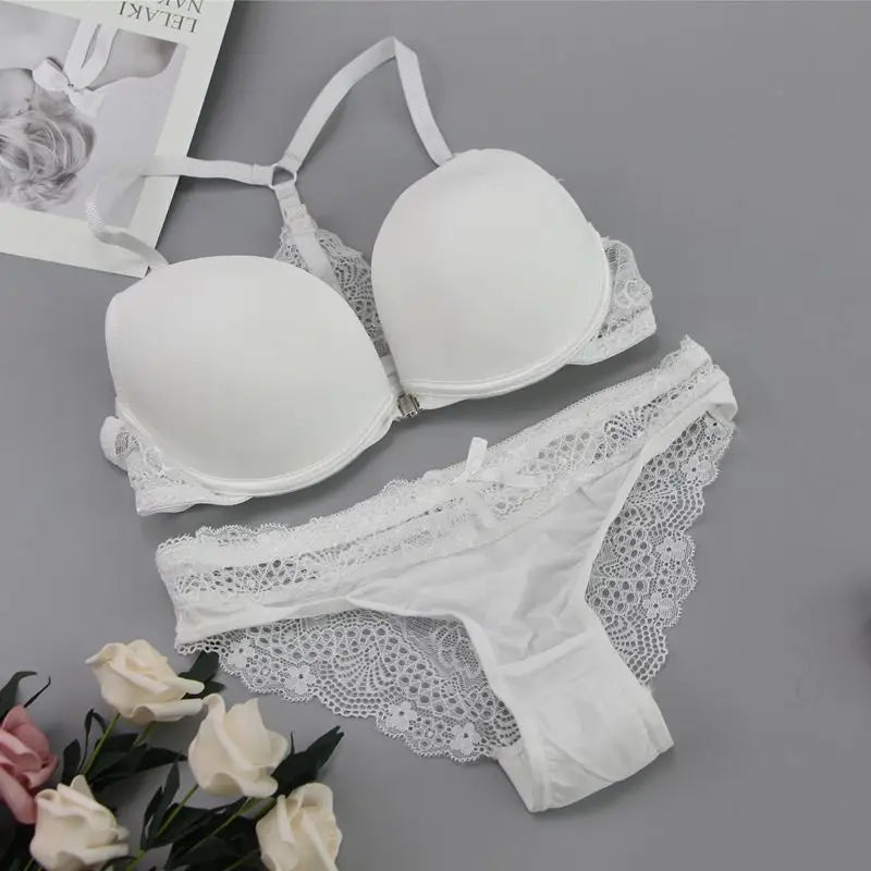 Bralette de moda para mujer, lencería Sexy, conjuntos de sujetador de realce sin costuras, cierre frontal, ropa interior de Color caramelo, sujetador de talla pequeña
