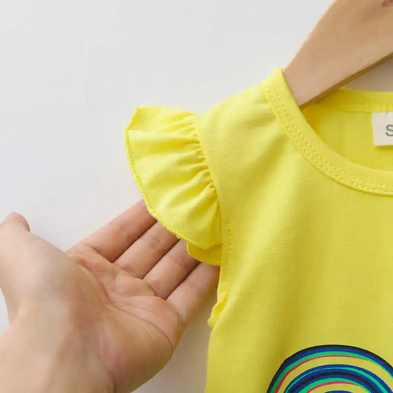 Nueva moda de verano, ropa para niñas, chaleco bonito de dibujos animados, pantalones cortos, 2 unids/set, traje deportivo para niños, trajes, chándales para niños
