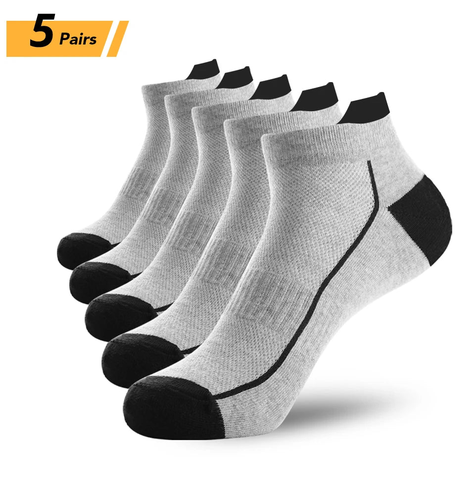 5 pares de calcetines de algodón orgánico para hombre, calcetines tobilleros de malla fina de punto, calcetines cortos transpirables de secado rápido para fitness de verano para ciclismo de talla grande