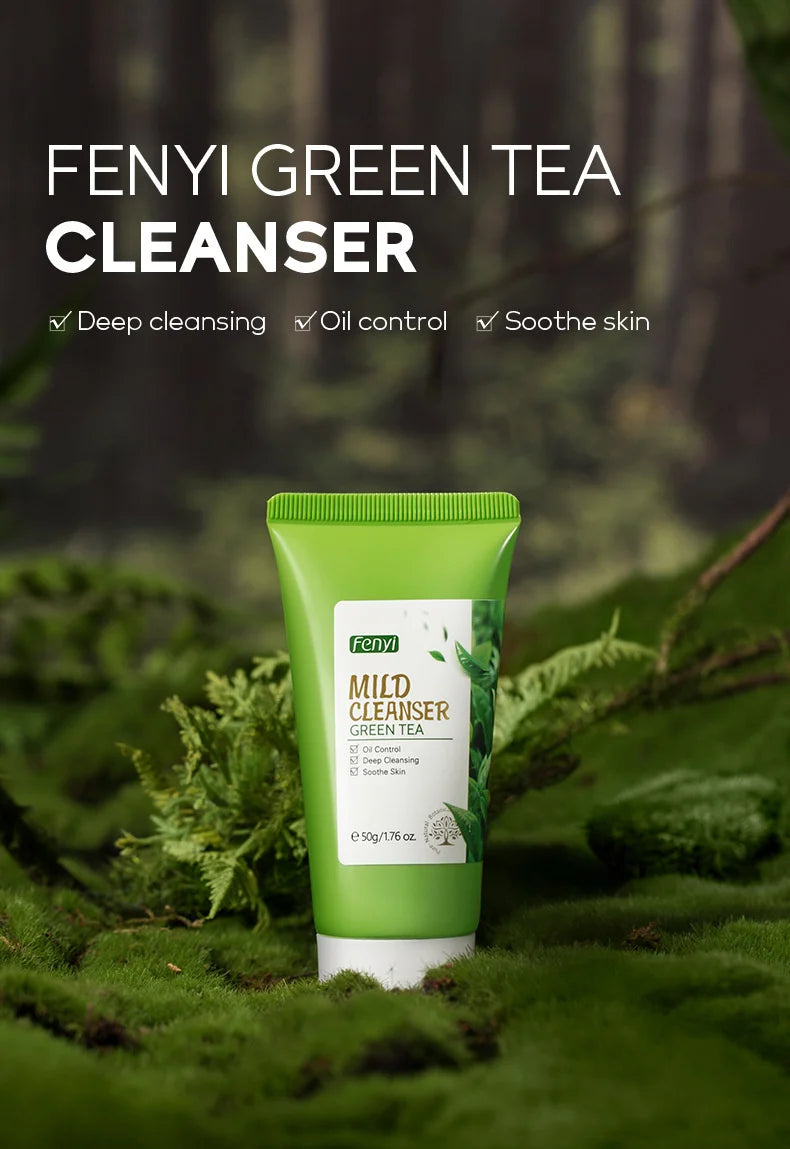 Limpiador Facial de té verde, 50g, plantas naturales, limpieza profunda, Control de aceite, hidratante, ilumina, suaviza la piel, espuma densa, cuidado de la piel