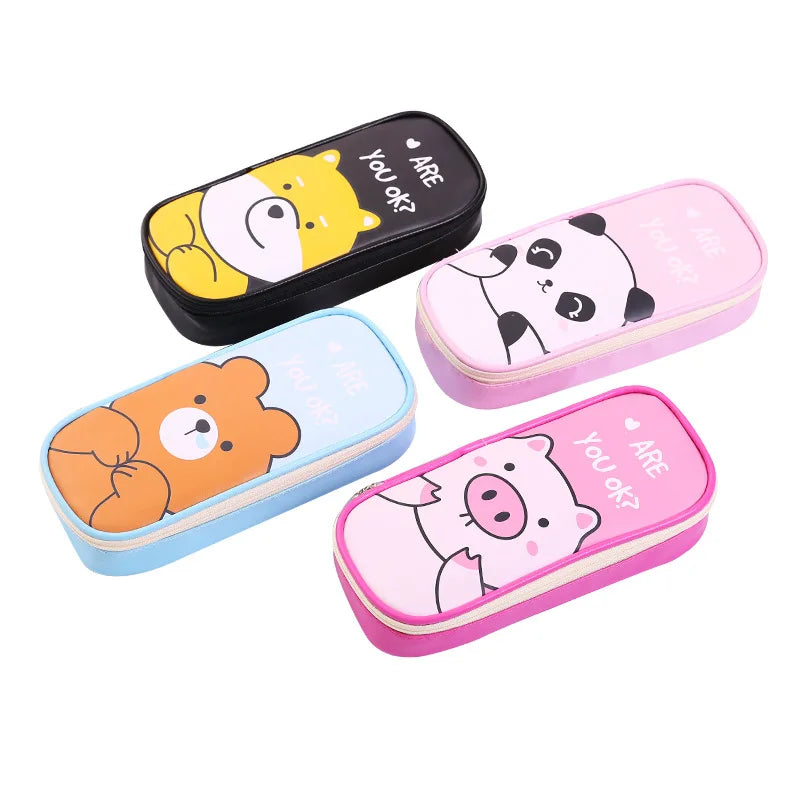 Estuche de cuero PU para lápices de dibujos animados, bolsa de almacenamiento de papelería escolar, estuche bonito para estudiantes, bolsa para bolígrafos para niños, regalos y premios